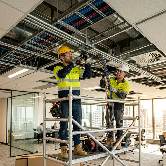 Commercial electricians at work